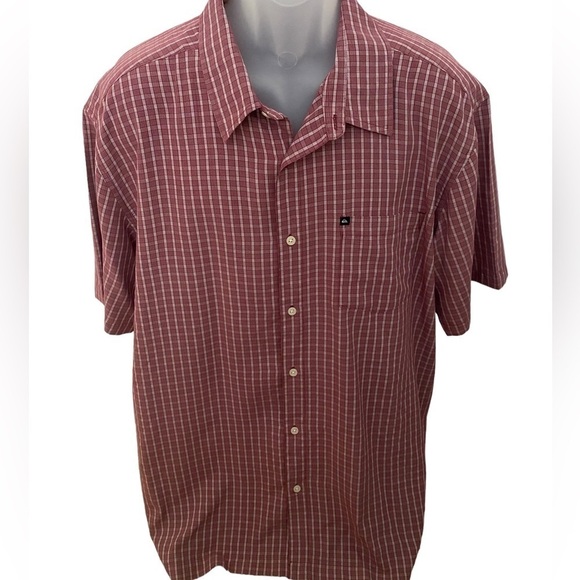 QUIKSILVER Maroon Plaid Short Sleeve Casual Shirt Men 2XL XXL - Picture 1 of 7